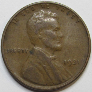 1931 Lincoln Wheat Cent - antique Great Depression era American wheat penny
