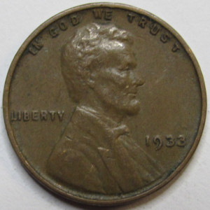 1933 Lincoln Wheat Cent - antique Great Depression era American wheat penny