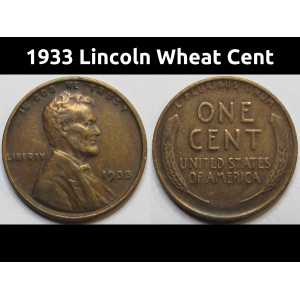 1933 Lincoln Wheat Cent - antique Great Depression American wheat penny