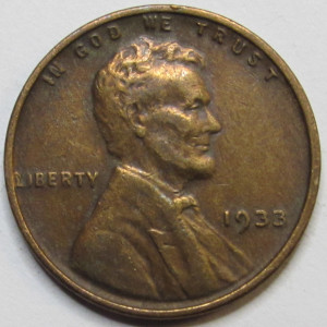 1933 Lincoln Wheat Cent - antique Great Depression American wheat penny