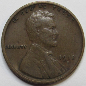 1918 S Lincoln Wheat Cent - antique San Francisco mintmark American wheat penny