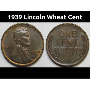 1939 Lincoln Wheat Cent - antique Great Depression era uncirculated penny