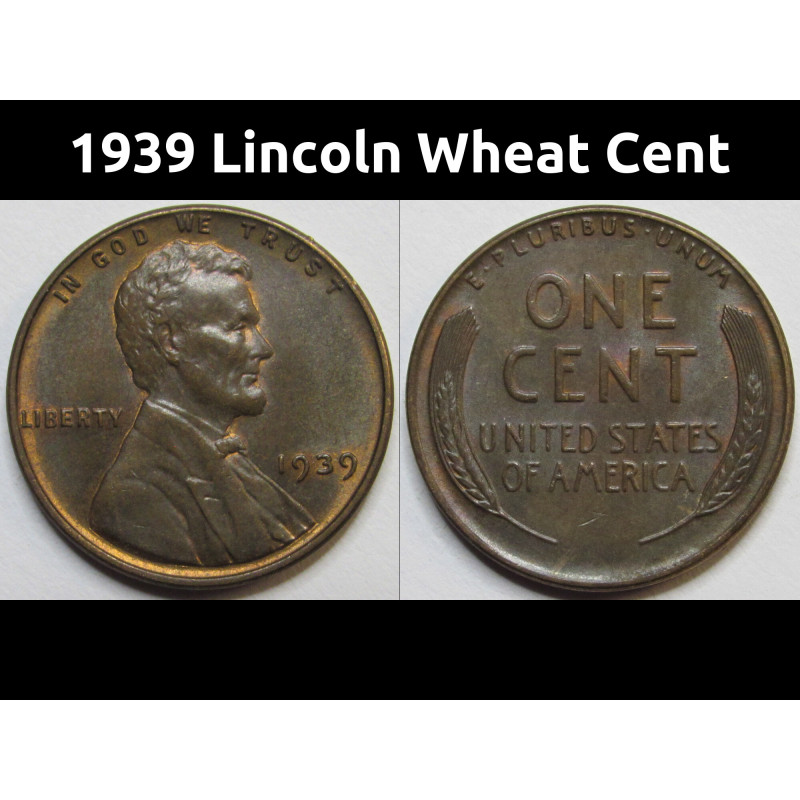 1939 Lincoln Wheat Cent - antique Great Depression era uncirculated penny
