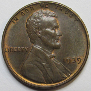 1939 Lincoln Wheat Cent - antique Great Depression era uncirculated penny
