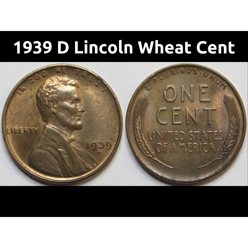1939 D Lincoln Wheat Cent - antique Denver mintmark American wheat penny