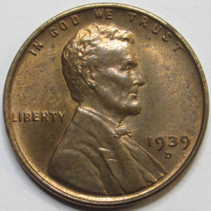 1939 D Lincoln Wheat Cent - antique Denver mintmark American wheat penny