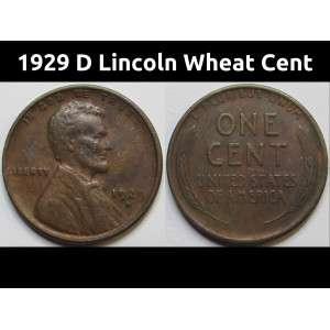 1929 D Lincoln Wheat Cent - antique Denver mintmark American wheat penny