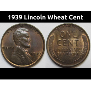 1939 Lincoln Wheat Cent - antique uncirculated American wheat penny