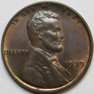 1939 Lincoln Wheat Cent - antique uncirculated American wheat penny