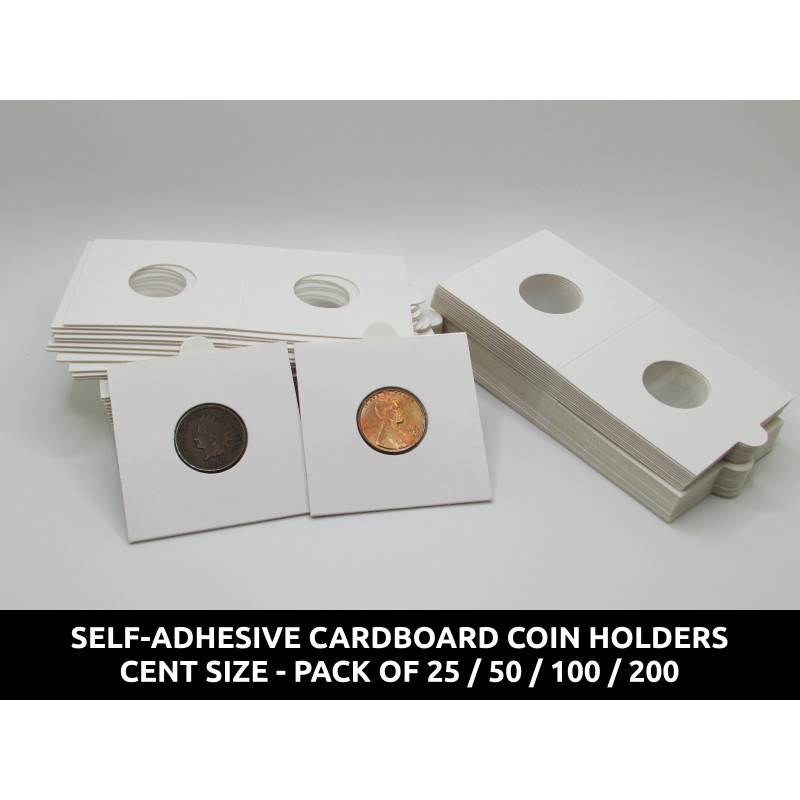Cent size Self-Adhesive cardboard paper coin flips for storage and organizing - pack of 25 / 50 / 100 / 200