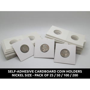 Nickel size Self-Adhesive cardboard paper coin flips for storage and organizing - pack of 25 / 50 / 100 / 200