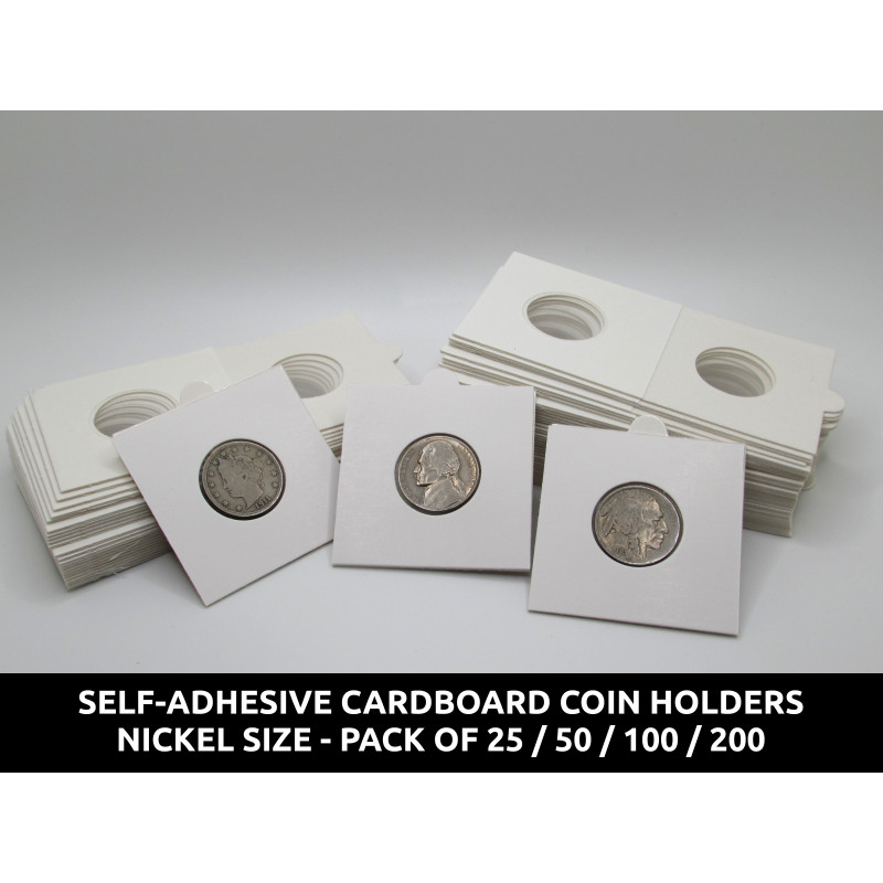 Nickel size Self-Adhesive cardboard paper coin flips for storage and organizing - pack of 25 / 50 / 100 / 200
