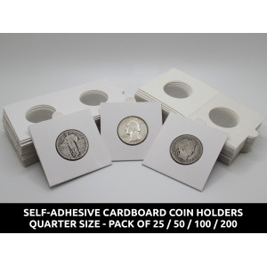 Quarter size Self-Adhesive cardboard paper coin flips for storage and organizing - pack of 25 / 50 / 100 / 200