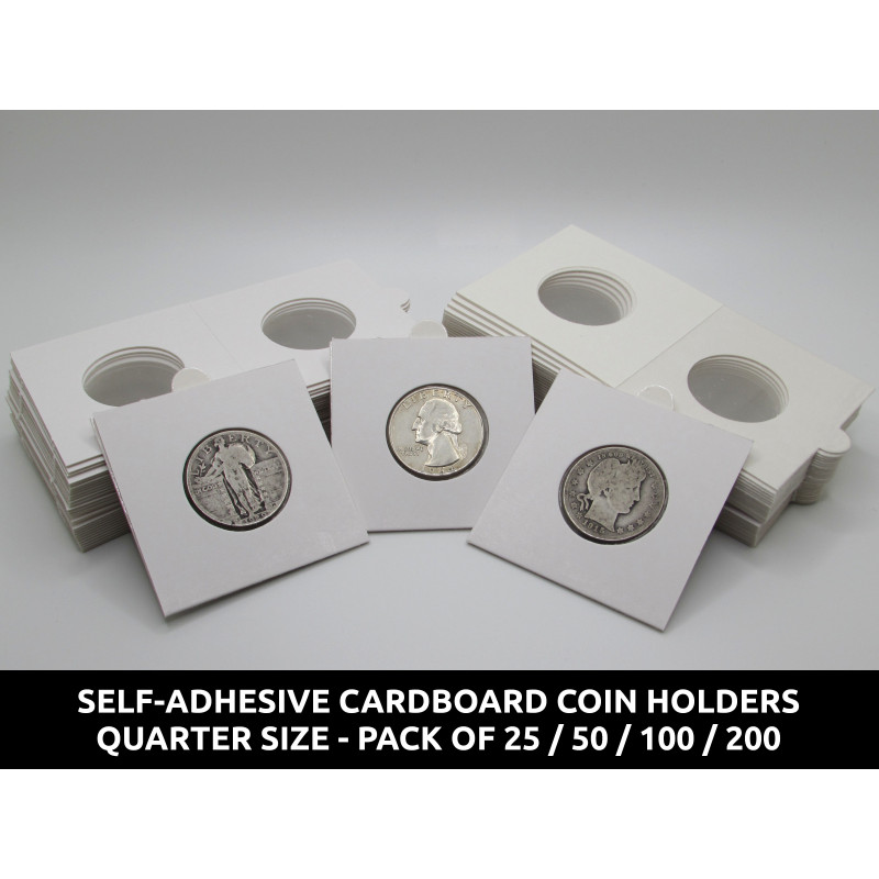 Quarter size Self-Adhesive cardboard paper coin flips for storage and organizing - pack of 25 / 50 / 100 / 200