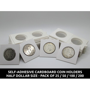 Half dollar size Self-Adhesive cardboard paper coin flips for storage and organizing - pack of 25 / 50 / 100 / 200