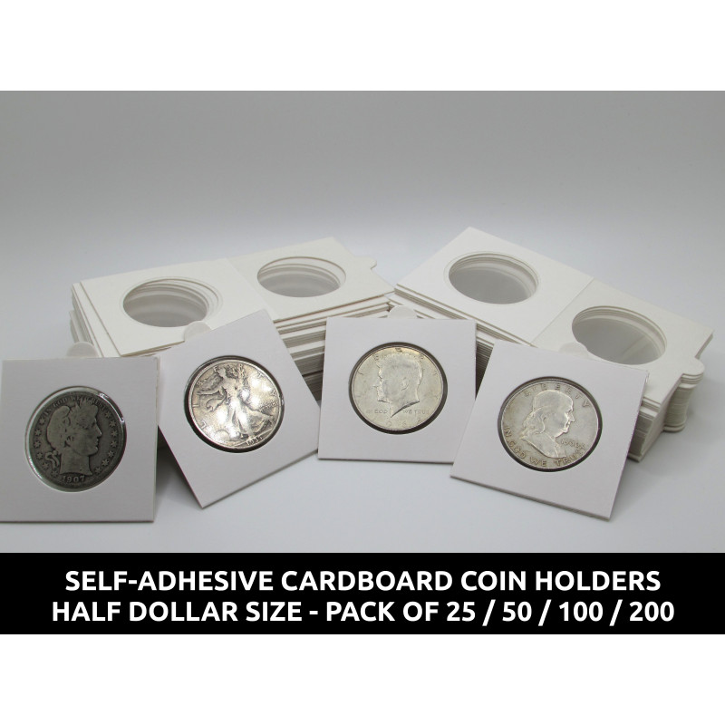 Half dollar size Self-Adhesive cardboard paper coin flips for storage and organizing - pack of 25 / 50 / 100 / 200