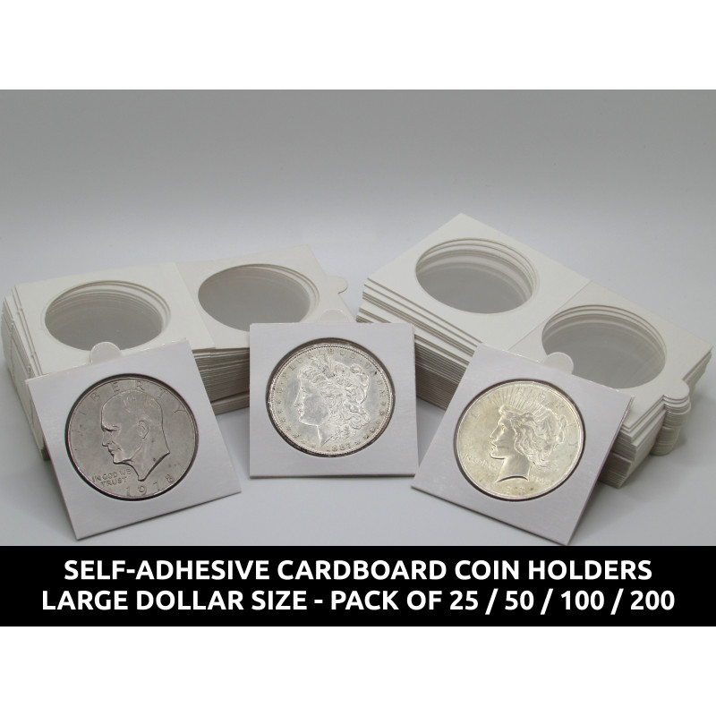 Large dollar size Self-Adhesive cardboard paper coin flips for storage and organizing - pack of 25 / 50 / 100 / 200
