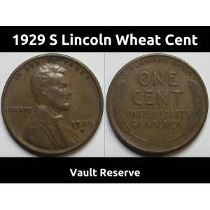 1929 S Lincoln Wheat Cent - high quality San Francisco mintmark wheat penny