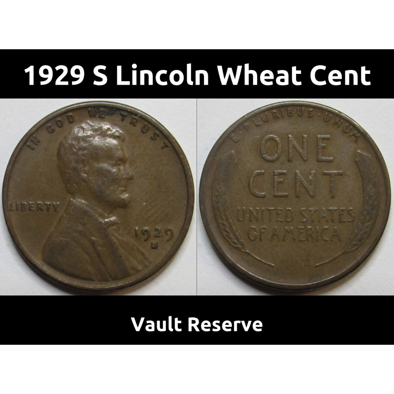 1929 S Lincoln Wheat Cent - high quality San Francisco mintmark wheat penny