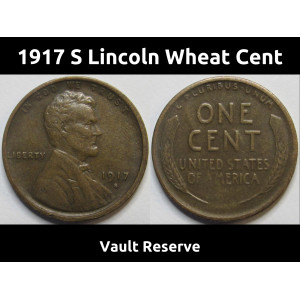 1917 S Lincoln Wheat Cent - high grade San Francisco mintmark wheat penny