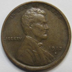 1917 S Lincoln Wheat Cent - high grade San Francisco mintmark wheat penny