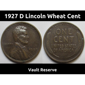 1927 D Lincoln Wheat Cent - high grade Denver mintmark American wheat penny coin