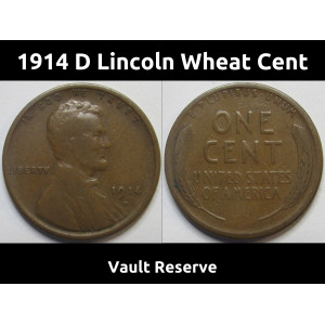 1914 D Lincoln Wheat Cent - key date scarce Denver mintmark wheat penny