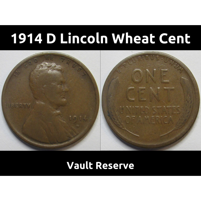 1914 D Lincoln Wheat Cent - key date scarce Denver mintmark wheat penny