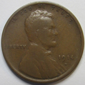 1914 D Lincoln Wheat Cent - key date scarce Denver mintmark wheat penny