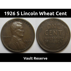 1926 S Lincoln Wheat Cent - high grade San Francisco mintmark wheat penny coin
