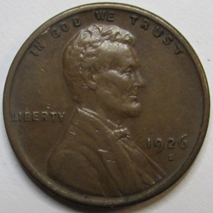 1926 S Lincoln Wheat Cent - high grade San Francisco mintmark wheat penny coin