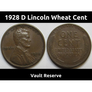 1928 D Lincoln Wheat Cent - higher grade Denver mintmark wheat penny
