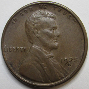 1925 S Lincoln Wheat Cent - antique higher grade San Francisco mintmark wheat penny