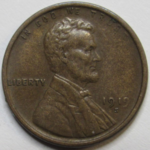1919 S Lincoln Wheat Cent - antique San Francisco mintmark wheat penny