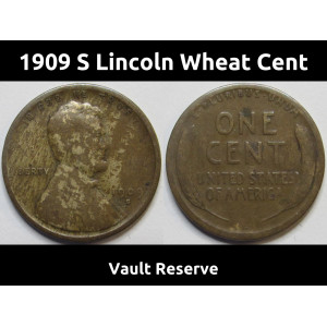 1909 S Lincoln Wheat Cent - key date low mintage San Francisco mintmark coin