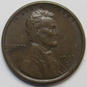 1916 S Lincoln Wheat Cent - high grade San Francisco mintmark wheat penny coin
