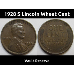 1928 S Lincoln Wheat Cent - antique San Francisco mintmark high grade penny