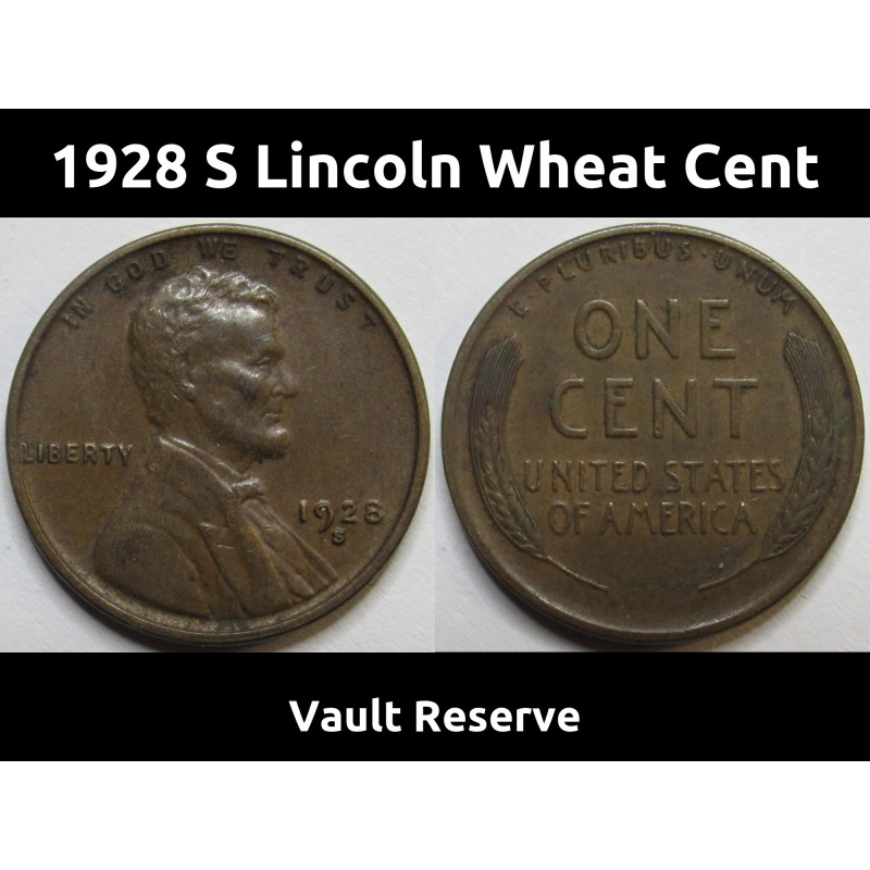 1928 S Lincoln Wheat Cent - antique San Francisco mintmark high grade penny