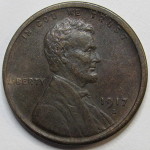 1917 S Lincoln Wheat Cent - antique higher grade San Francisco mintmark penny