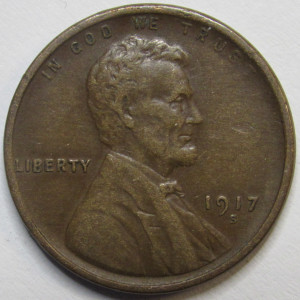 1917 S Lincoln Wheat Cent - higher grade antique American wheat penny