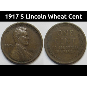 1917 S Lincoln Wheat Cent - antique San Francisco mintmark in higher grade