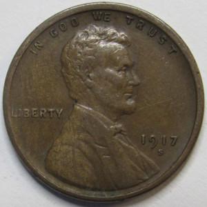 1917 S Lincoln Wheat Cent - antique San Francisco mintmark in higher grade