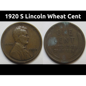 1920 S Lincoln Wheat Cent - antique San Francisco mintmark wheat penny