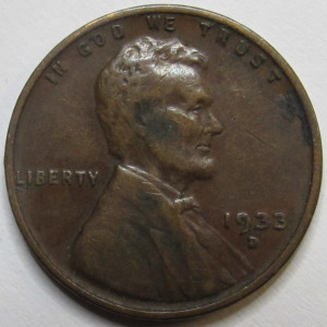 1933 D Lincoln Wheat Cent - antique Great Depression era Denver mintmark wheat penny