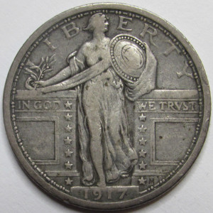 1917 Standing Liberty Quarter - Type 1 - unique design antique art deco design silver coin