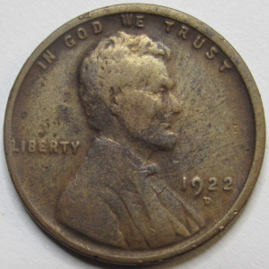 1922 D Lincoln Wheat Cent - antique scarce date Denver mintmark wheat penny