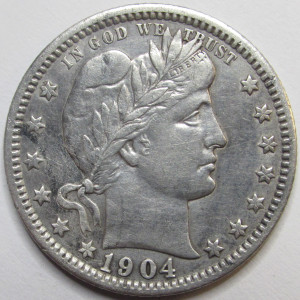 1904 O Barber Quarter - antique better date New Orleans mintmark silver quarter