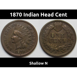 1870 Indian Head Cent - Shallow N - scarce date better condition penny