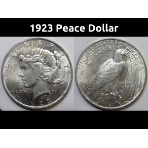 1923 Peace Dollar - beautiful uncirculated antique American silver dollar