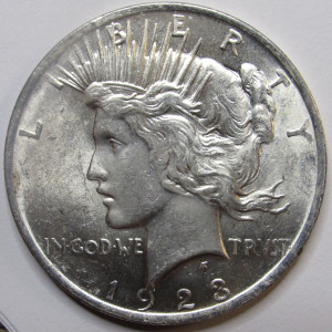 1923 Peace Dollar - beautiful uncirculated antique American silver dollar
